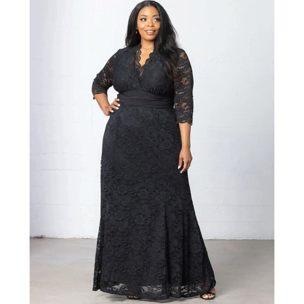 Kiyonna Dress Maxi Black Lace Screen Siren 4X Gown Party Lined Sexy Whimsigoth